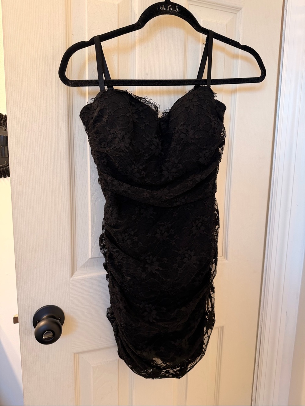 Windsor Black Lace Ruched Mini Dress